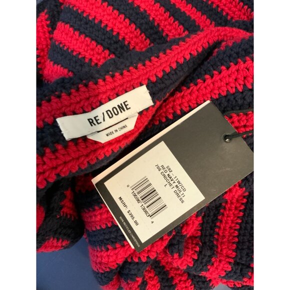 Re/Done Red & Navy Blue Striped 70s Crochet Tank Dress, Size L, NWT! $395 - Picture 8 of 8